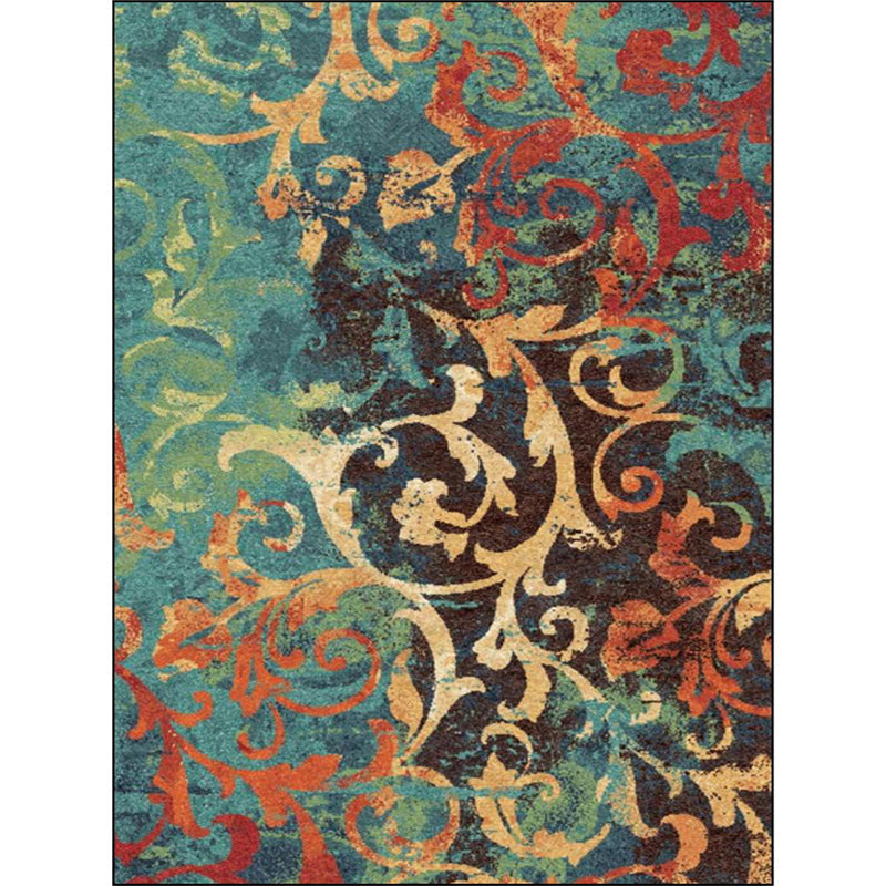 Lisslune | Classic paisley pattern rug Green and Orange Polyester rug Machine washable Non-slip carpet for the bedroom