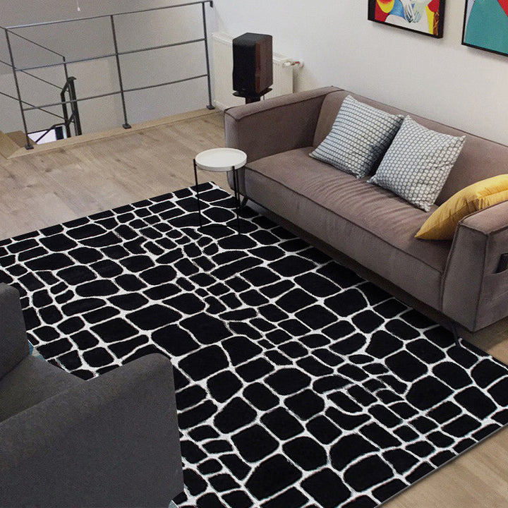 Lisslune | Black and White Contemporary Rug Polyester Crocodile Pattern Rug Washable Non-Slip Backing Carpet for Living Room
