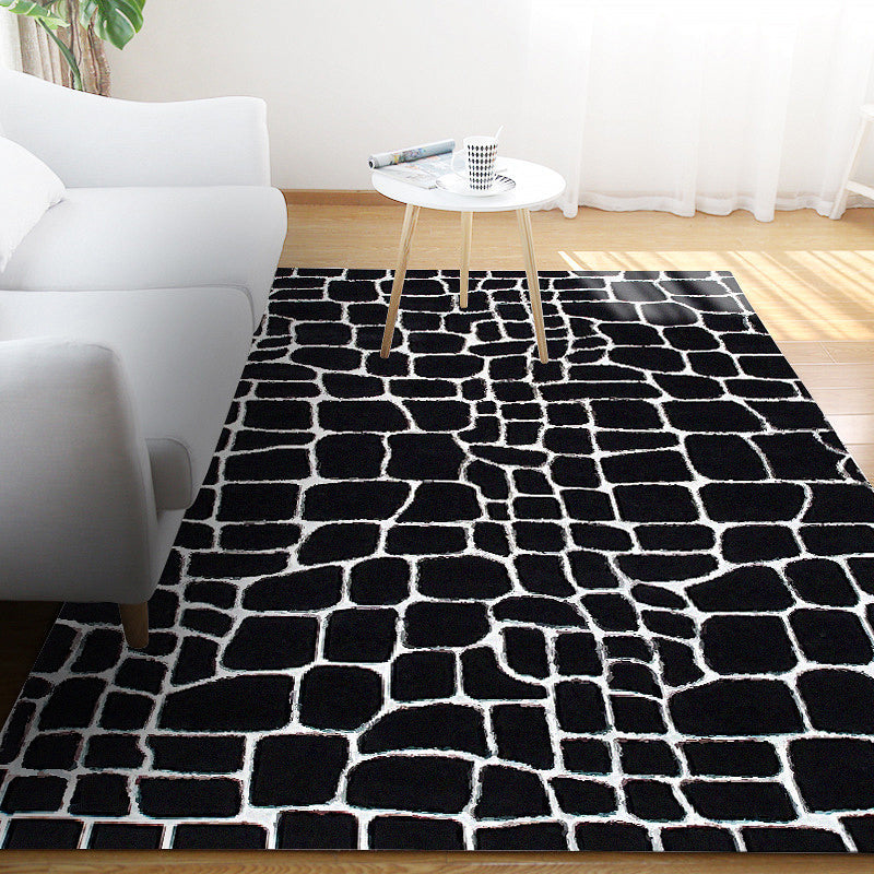 Lisslune | Black and White Contemporary Rug Polyester Crocodile Pattern Rug Washable Non-Slip Backing Carpet for Living Room
