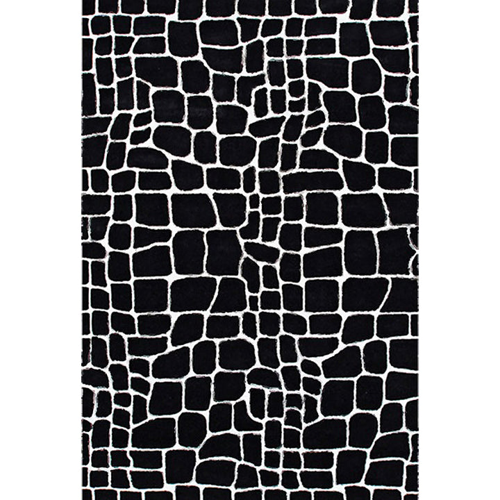 Lisslune | Black and White Contemporary Rug Polyester Crocodile Pattern Rug Washable Non-Slip Backing Carpet for Living Room