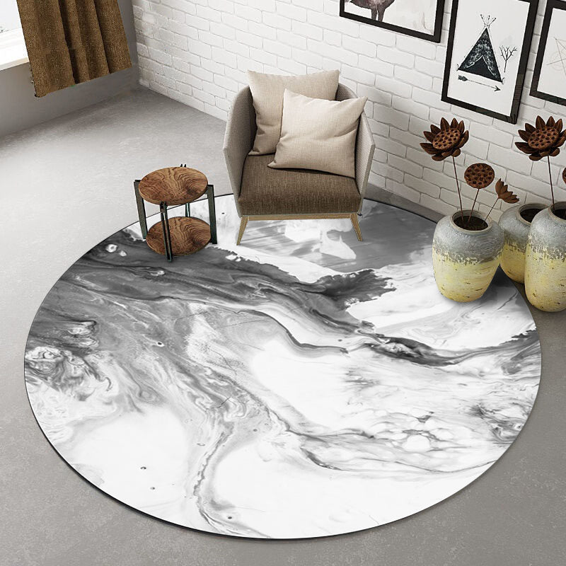 Lisslune | Black and White Bedroom Carpet Modern Abstract Oil Painting Pattern Area Rug Polyester Non-Slip Washable Rug