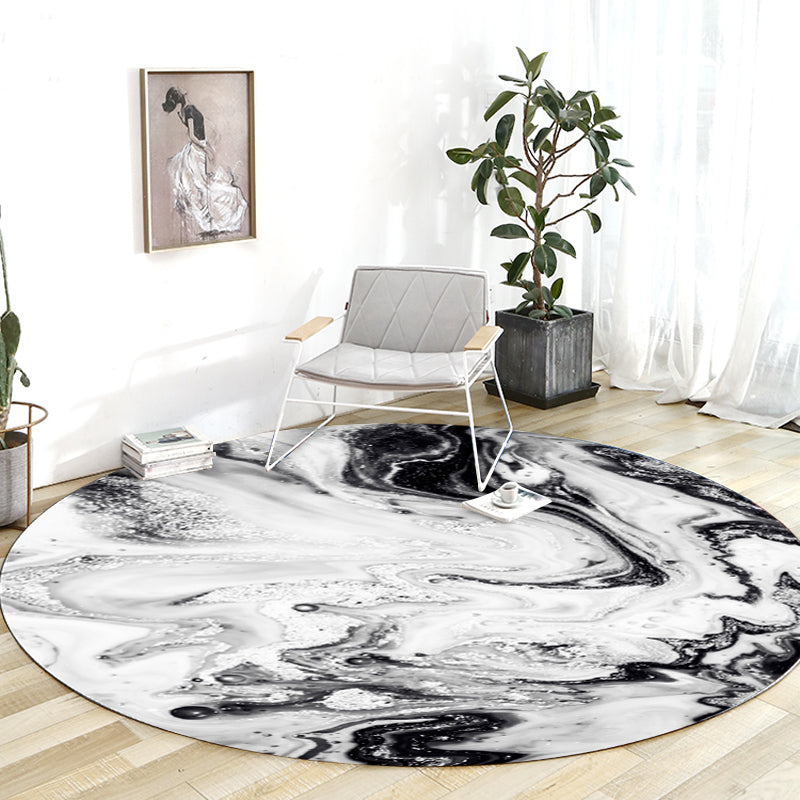 Lisslune | Black and White Bedroom Carpet Modern Abstract Oil Painting Pattern Area Rug Polyester Non-Slip Washable Rug