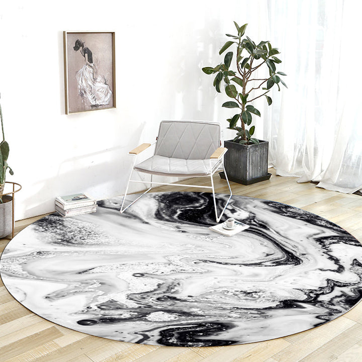 Lisslune | Black and White Bedroom Carpet Modern Abstract Oil Painting Pattern Area Rug Polyester Non-Slip Washable Rug
