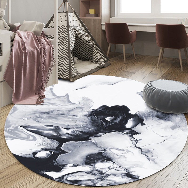 Lisslune | Black and White Bedroom Carpet Modern Abstract Oil Painting Pattern Area Rug Polyester Non-Slip Washable Rug