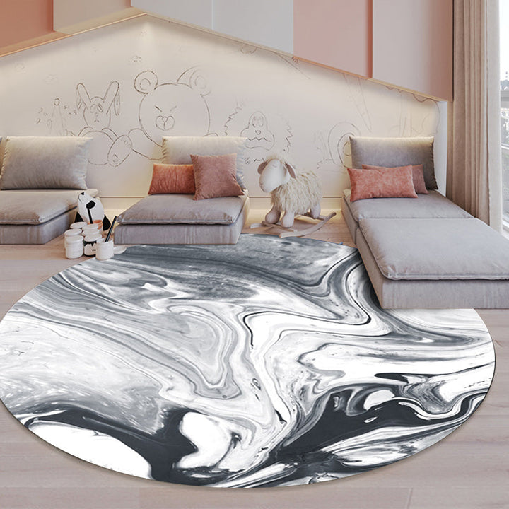 Lisslune | Black and White Bedroom Carpet Modern Abstract Oil Painting Pattern Area Rug Polyester Non-Slip Washable Rug