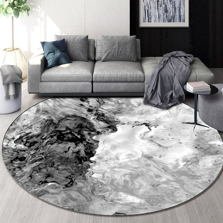 Lisslune | Black and White Bedroom Carpet Modern Abstract Oil Painting Pattern Area Rug Polyester Non-Slip Washable Rug