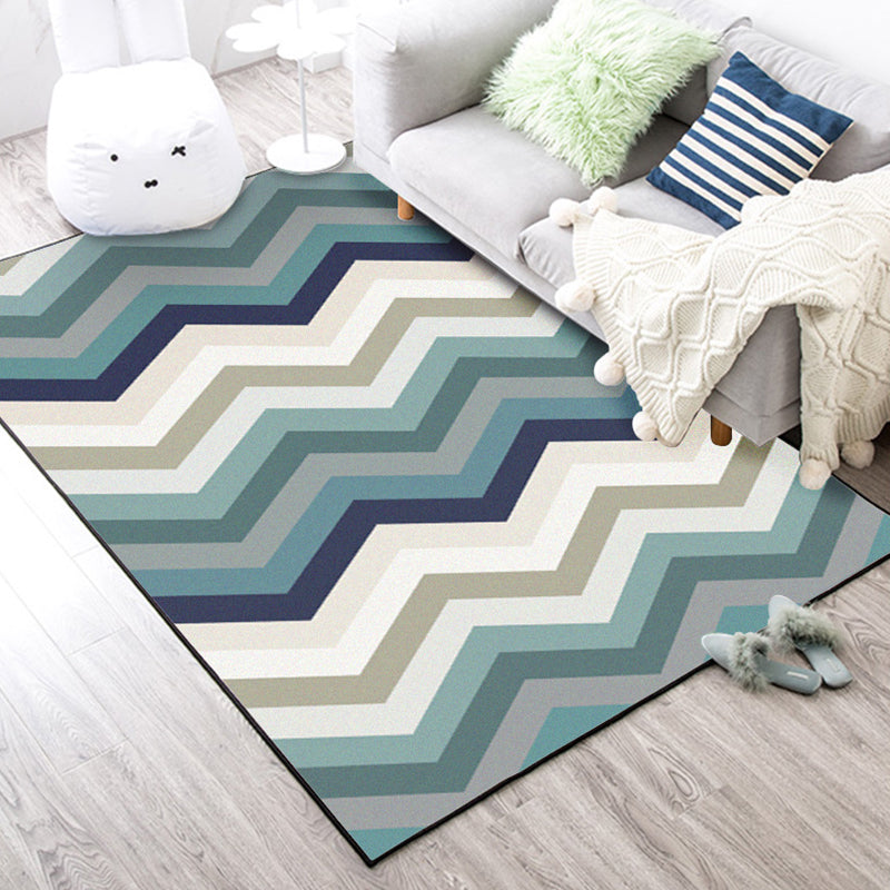 Lisslune | Blue Bedroom Carpet New Arrival Geometric Wave Pattern Carpet Polyester Stain Resistant Carpet