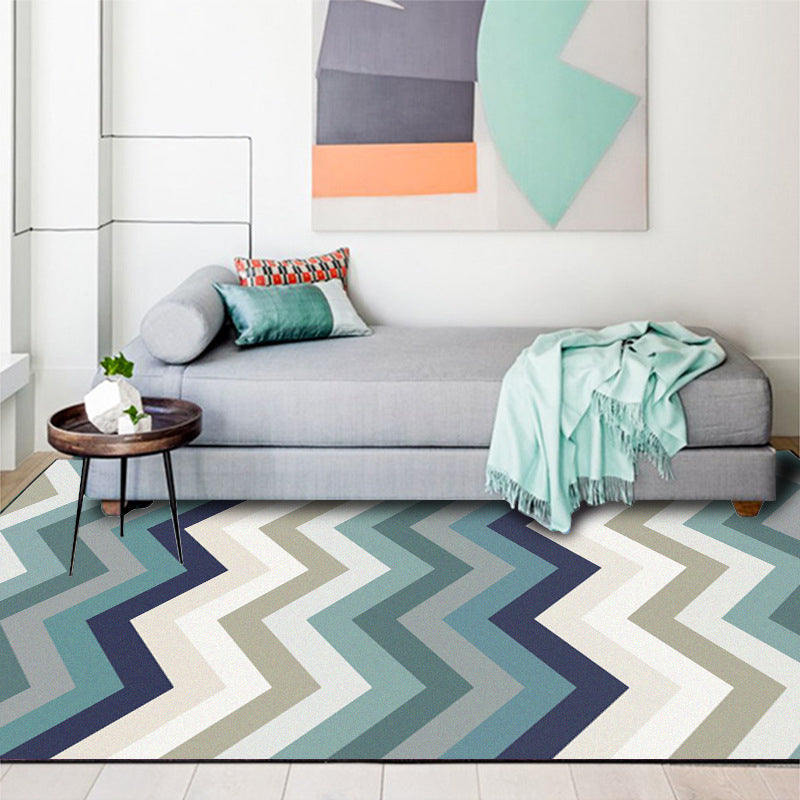 Lisslune | Blue Bedroom Carpet New Arrival Geometric Wave Pattern Carpet Polyester Stain Resistant Carpet