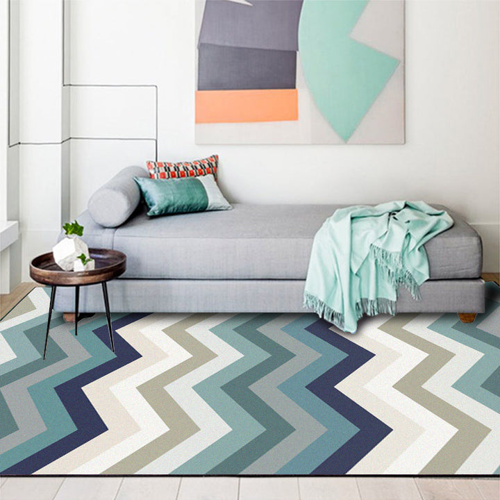 Lisslune | Blue Bedroom Carpet New Arrival Geometric Wave Pattern Carpet Polyester Stain Resistant Carpet