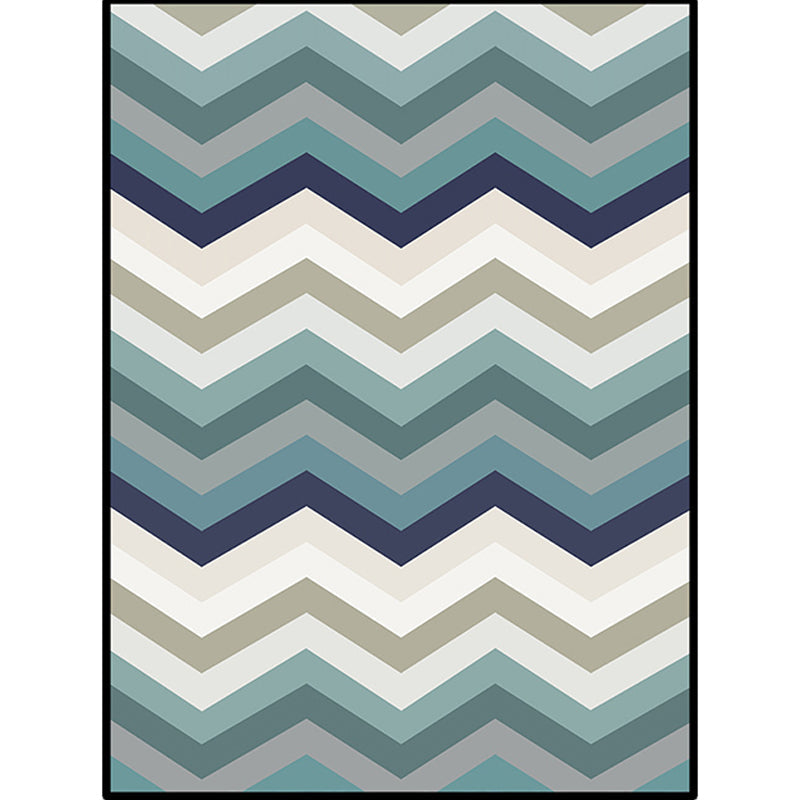 Lisslune | Blue Bedroom Carpet New Arrival Geometric Wave Pattern Carpet Polyester Stain Resistant Carpet