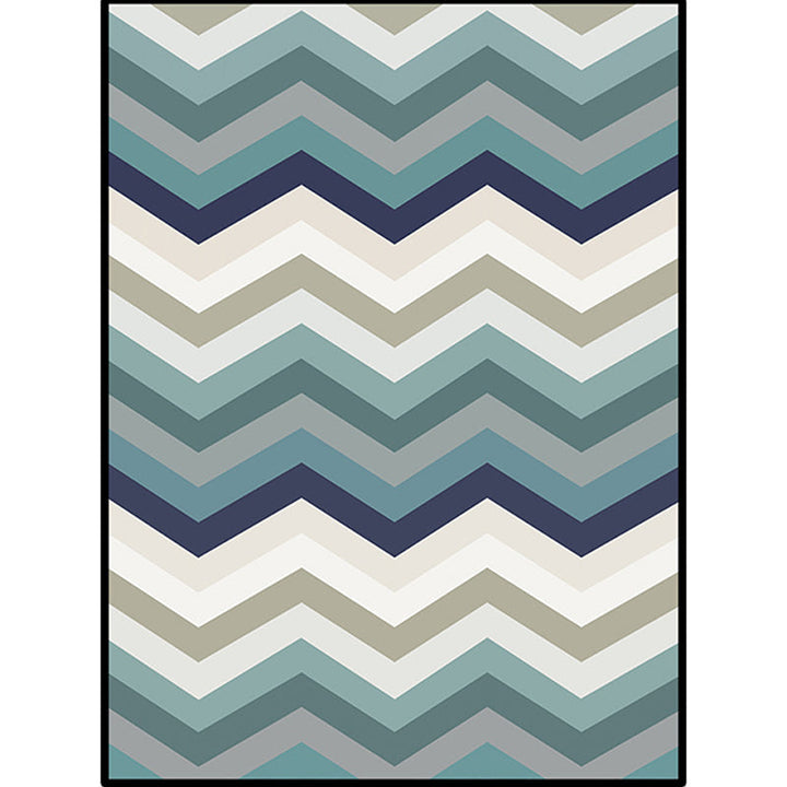 Lisslune | Blue Bedroom Carpet New Arrival Geometric Wave Pattern Carpet Polyester Stain Resistant Carpet