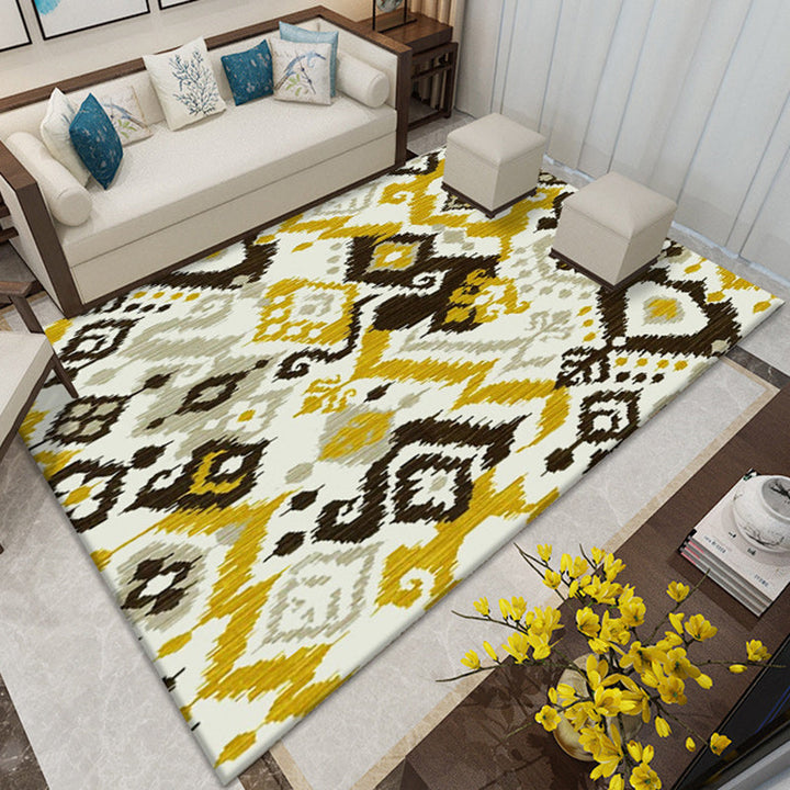 Lisslune | Southwest Living Room Rug in White and Blue Circle Line Print Rug Polyester Stain Resistant Area Rug