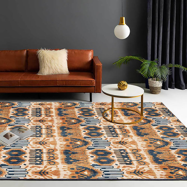 Lisslune | Yellow Bedroom Rug Southwest Tribal Pattern Area Rug Polyester Non-slip Stain Resistant Rug