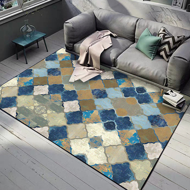 Lisslune | Oriental Moroccan Carpet in Blue Abstract Oil Painting Pattern Carpet Polyester Non-Slip Carpet for Home Decoration