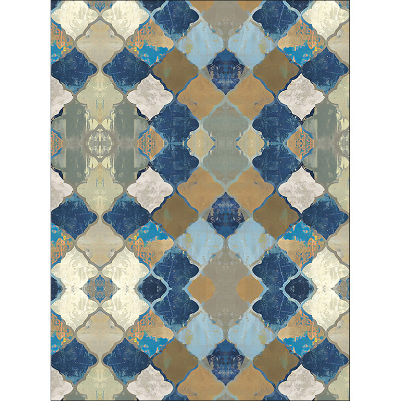 Lisslune | Oriental Moroccan Carpet in Blue Abstract Oil Painting Pattern Carpet Polyester Non-Slip Carpet for Home Decoration