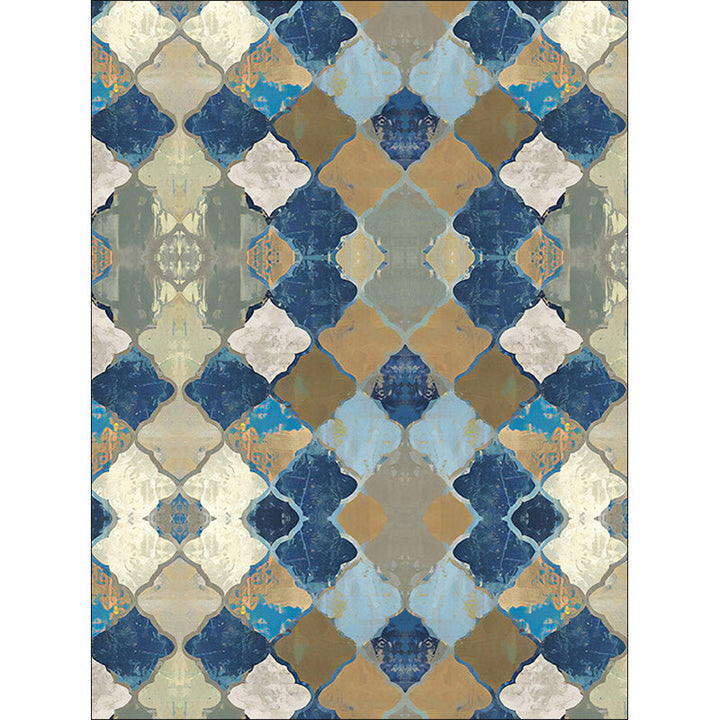 Lisslune | Oriental Moroccan Carpet in Blue Abstract Oil Painting Pattern Carpet Polyester Non-Slip Carpet for Home Decoration