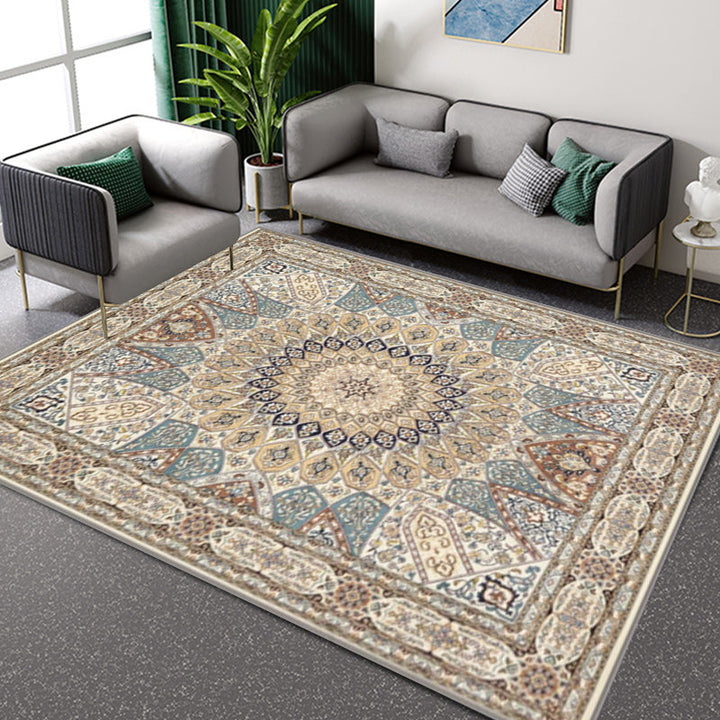 Lisslune | Brown Bedroom Rug Moroccan Medallion Pattern Area Rug Polyester Non-Slip Machine Washable Rug