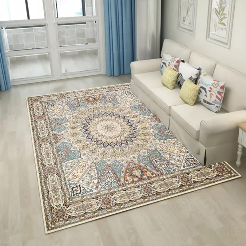 Lisslune | Brown Bedroom Rug Moroccan Medallion Pattern Area Rug Polyester Non-Slip Machine Washable Rug