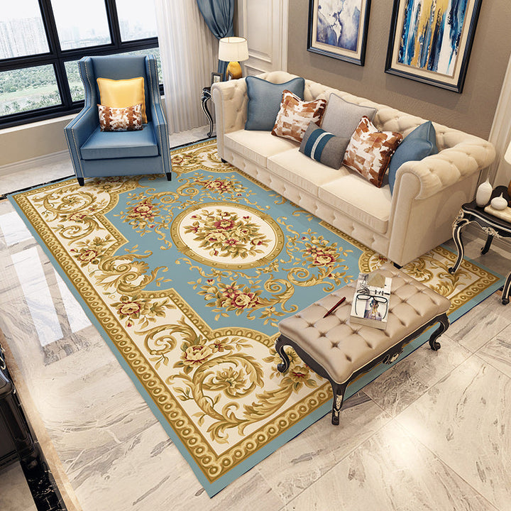 Lisslune | Blue and gray bedroom rug Moroccan medallion floral pattern area rug polyester non-slip washable rug