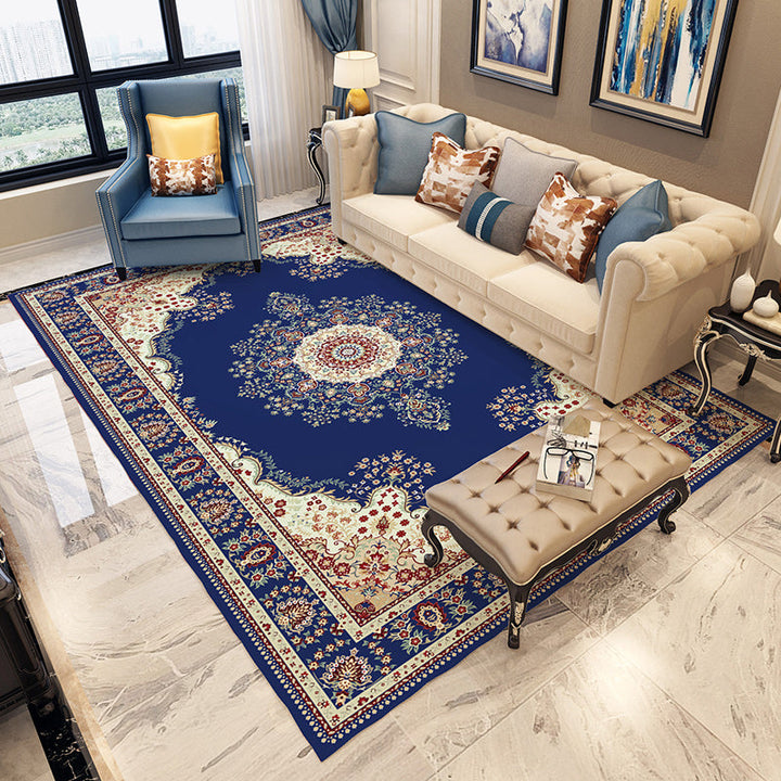 Lisslune | Blue and gray bedroom rug Moroccan medallion floral pattern area rug polyester non-slip washable rug