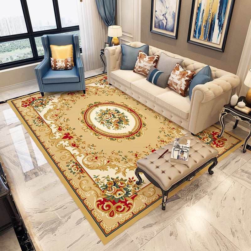 Lisslune | Blue and gray bedroom rug Moroccan medallion floral pattern area rug polyester non-slip washable rug