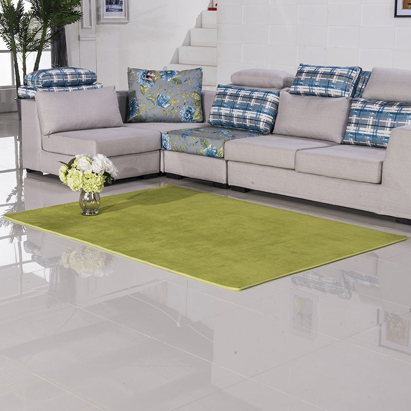 Lisslune | Casual Living Room Rug in Green and Pink Solid Color Rug Polyester Pet-Friendly Area Rug