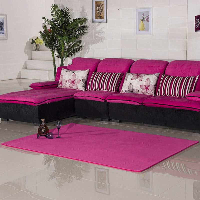 Lisslune | Casual Living Room Rug in Green and Pink Solid Color Rug Polyester Pet-Friendly Area Rug