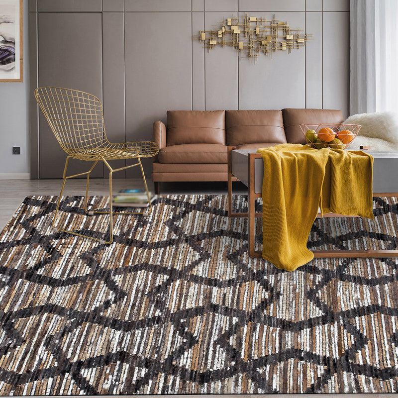 Lisslune | Brown Bedroom Carpet Novelty Geometry Stripes Wave Pattern Carpet Polyester Non-Slip Back Carpet