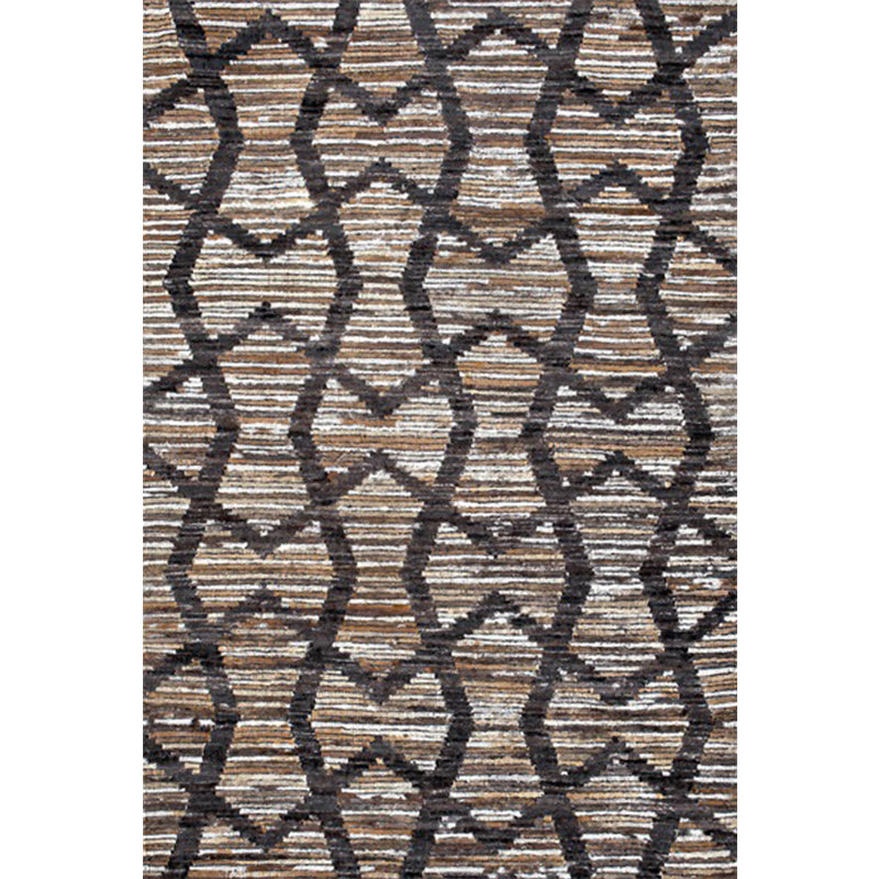 Lisslune | Brown Bedroom Carpet Novelty Geometry Stripes Wave Pattern Carpet Polyester Non-Slip Back Carpet
