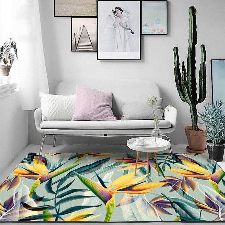 Lisslune | Vintage living room rug in green botanical leaf print rug polyester pet-friendly washable area rug