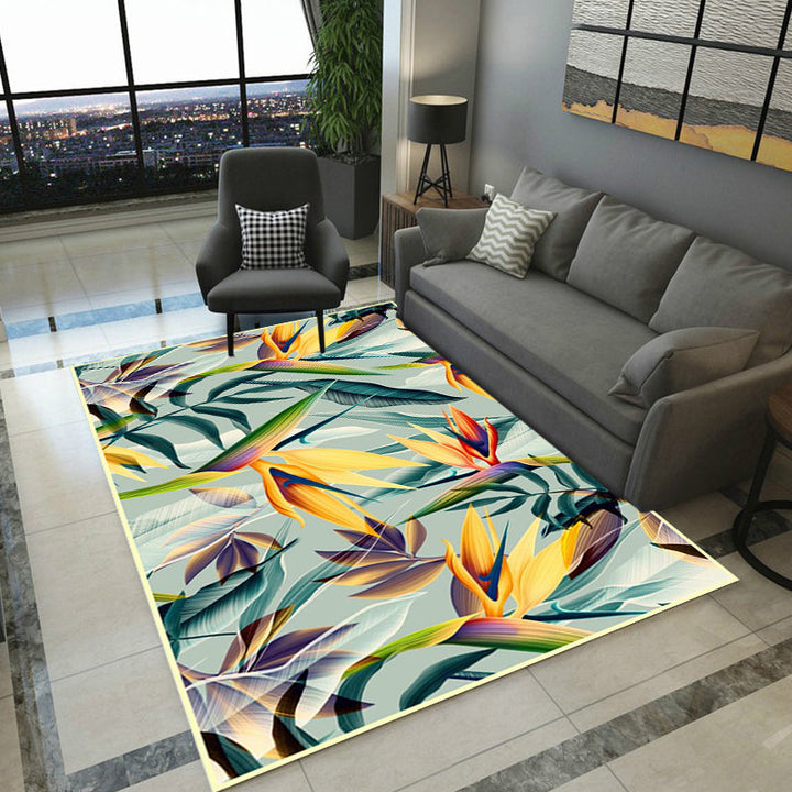 Lisslune | Vintage living room rug in green botanical leaf print rug polyester pet-friendly washable area rug