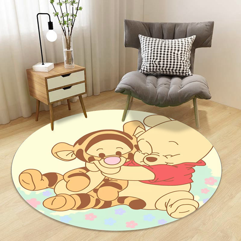 Lisslune | Stylish children's rug in black and yellow fairy tale bunny bear snowman pattern rug polyester washable rug for the children's room