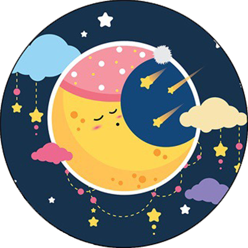 Lisslune | Blue Children's Room Carpet Children's Fairy Tale Moon Stars Pattern Carpet Polyester  
Non-Slip Back Carpet