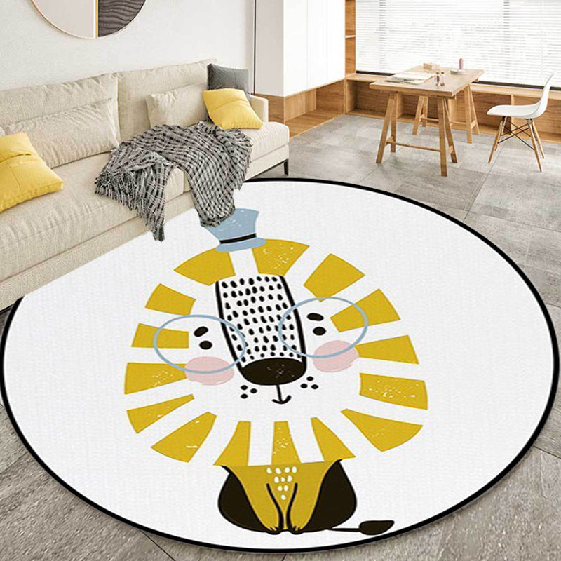 Lisslune | White Children's Room Rug Children's Animal Lion Pattern Rug Polyester Non-Slip Backing Rug