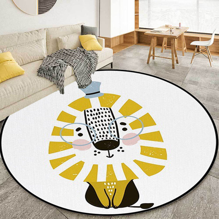 Lisslune | White Children's Room Rug Children's Animal Lion Pattern Rug Polyester Non-Slip Backing Rug