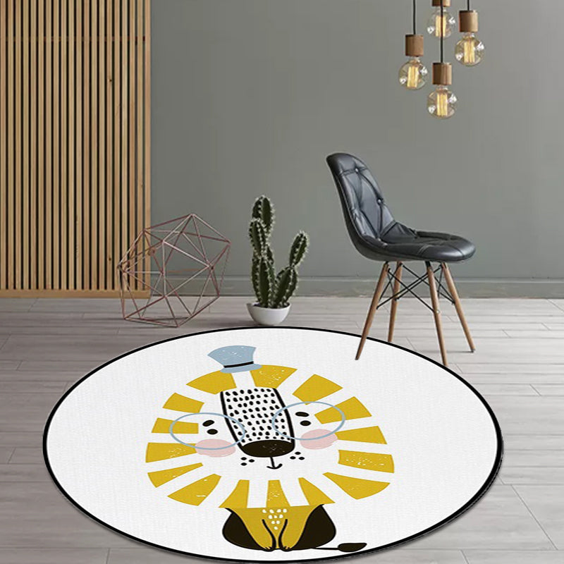 Lisslune | White Children's Room Rug Children's Animal Lion Pattern Rug Polyester Non-Slip Backing Rug
