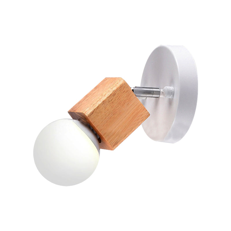 Lisslune | Black/White 1 Head Wall Lamp Sconces Industrial Style Wooden Square Wall Mount Light with Circular Wall Plate