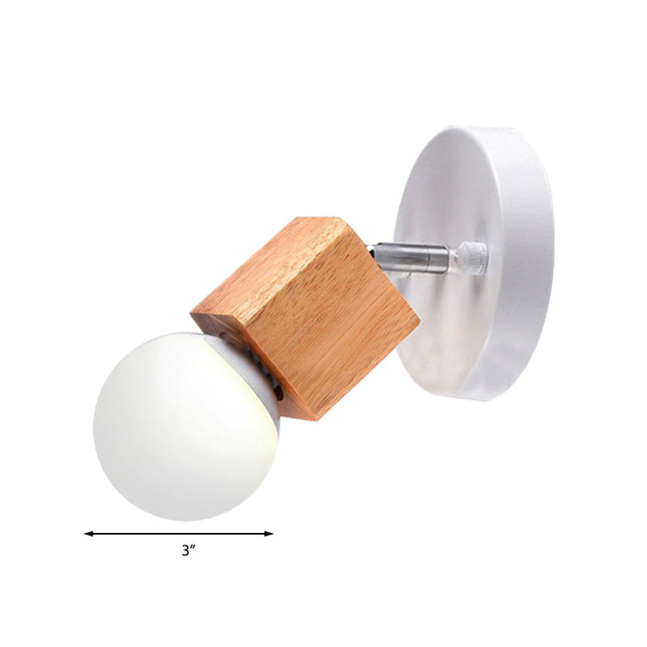 Lisslune | Black/White 1 Head Wall Lamp Sconces Industrial Style Wooden Square Wall Mount Light with Circular Wall Plate