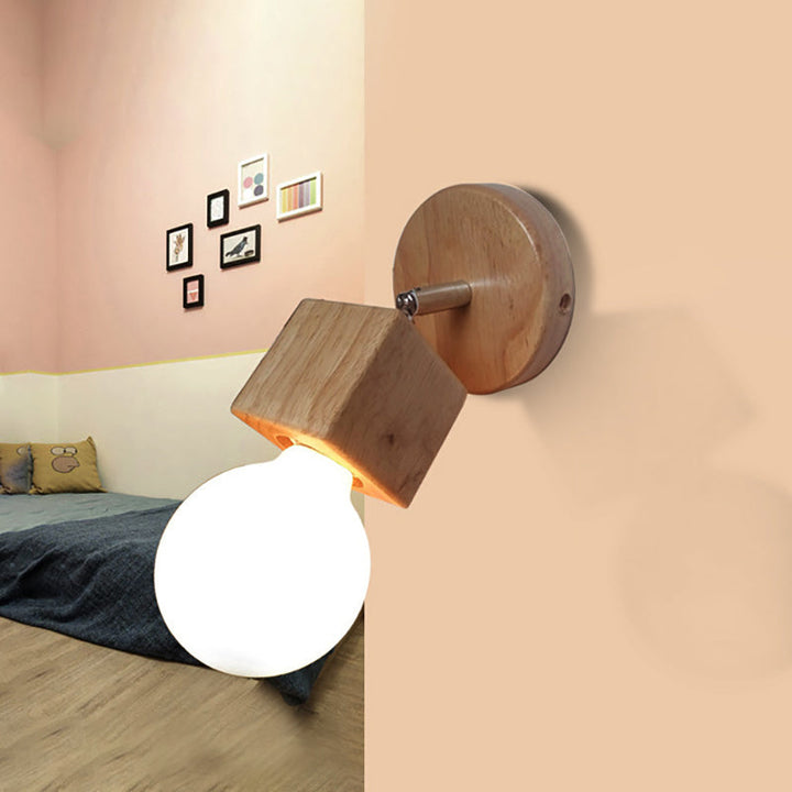 Lisslune | Black/White 1 Head Wall Lamp Sconces Industrial Style Wooden Square Wall Mount Light with Circular Wall Plate