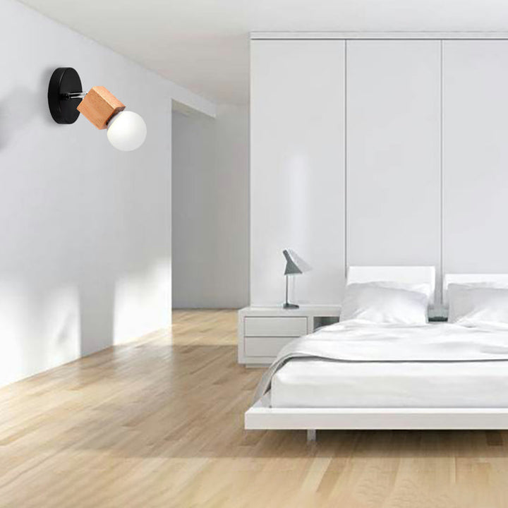 Lisslune | Black/White 1 Head Wall Lamp Sconces Industrial Style Wooden Square Wall Mount Light with Circular Wall Plate