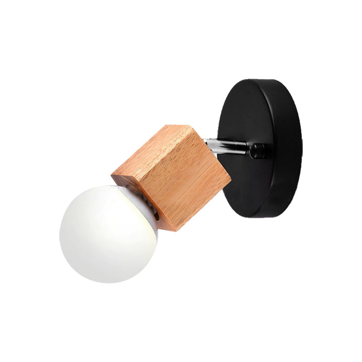 Lisslune | Black/White 1 Head Wall Lamp Sconces Industrial Style Wooden Square Wall Mount Light with Circular Wall Plate