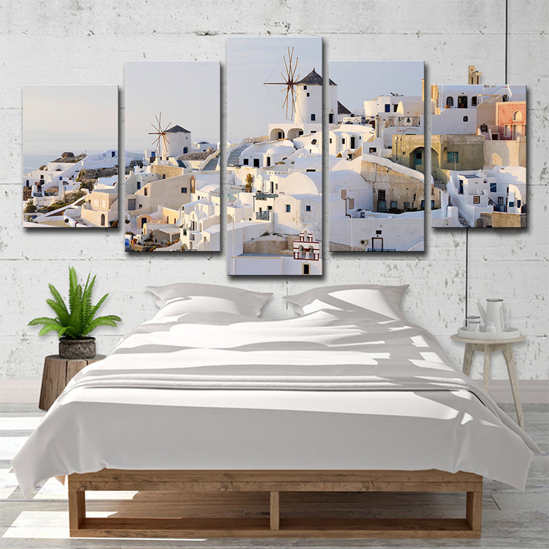 Lisslune | White Santorini Houses Wall Art Multi-Part Globally Inspired Bedroom Canvas Print