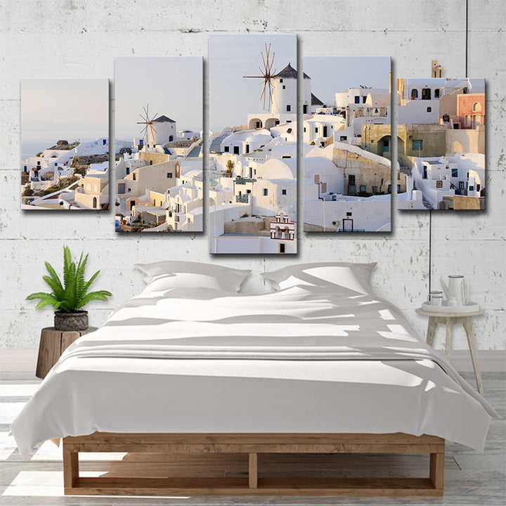 Lisslune | White Santorini Houses Wall Art Multi-Part Globally Inspired Bedroom Canvas Print