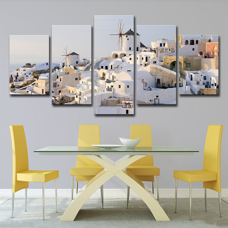 Lisslune | White Santorini Houses Wall Art Multi-Part Globally Inspired Bedroom Canvas Print