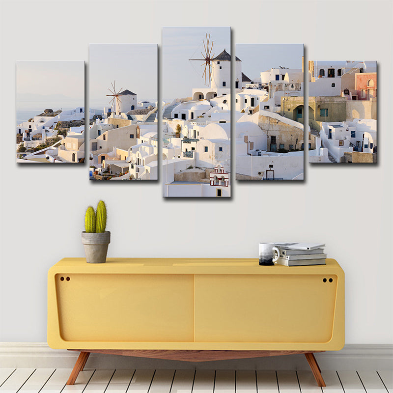 Lisslune | White Santorini Houses Wall Art Multi-Part Globally Inspired Bedroom Canvas Print