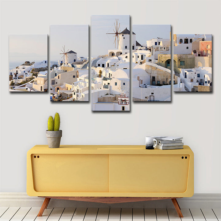 Lisslune | White Santorini Houses Wall Art Multi-Part Globally Inspired Bedroom Canvas Print