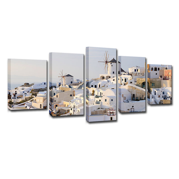Lisslune | White Santorini Houses Wall Art Multi-Part Globally Inspired Bedroom Canvas Print