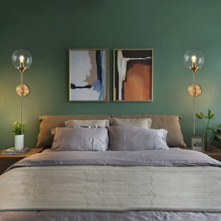 Skørter | Modern Globe Shade Wall Light Single Lamp Clear/Grey/Amber Glass Wall Light in Brass for Bedroom