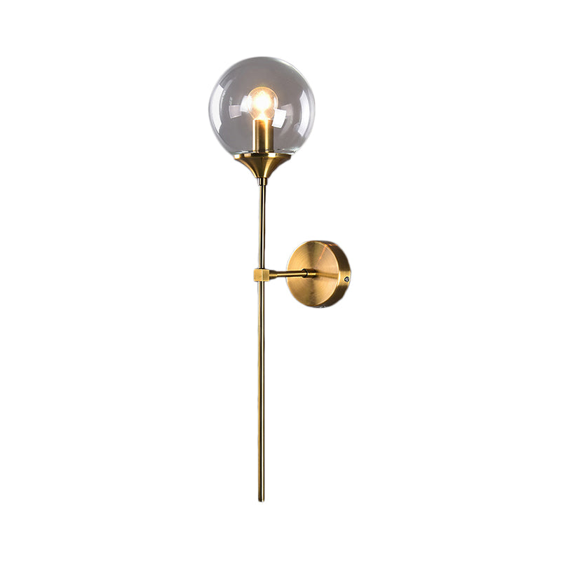 Skørter | Modern Globe Shade Wall Light Single Lamp Clear/Grey/Amber Glass Wall Light in Brass for Bedroom