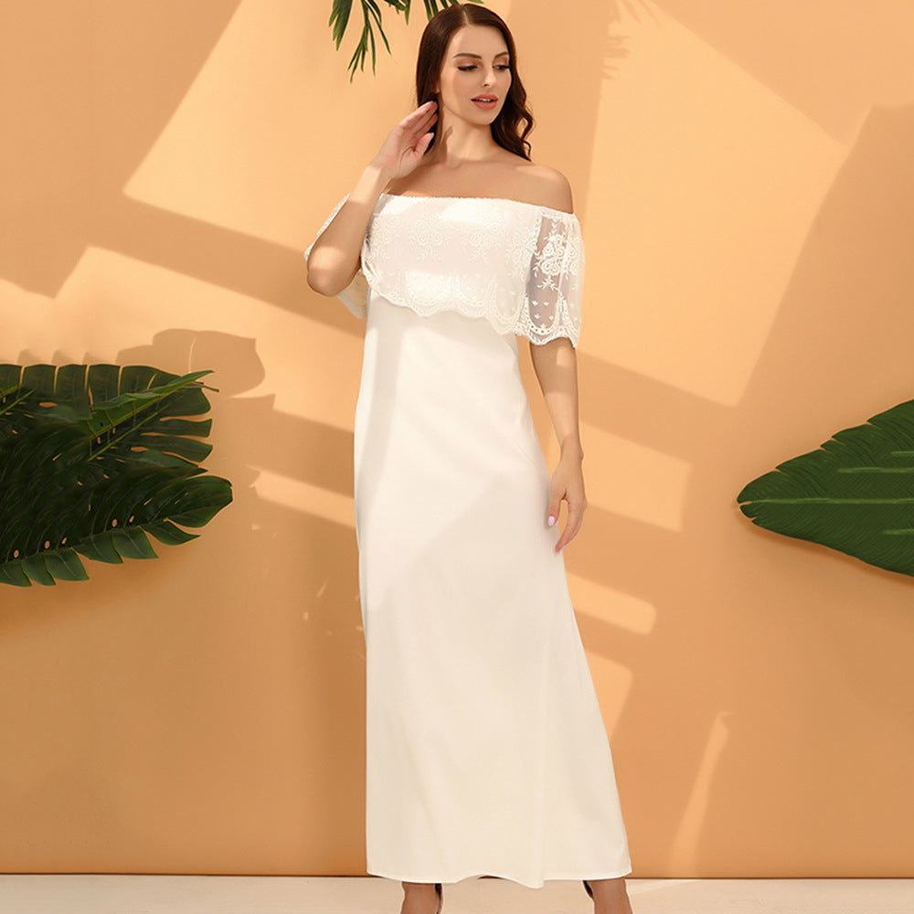 Women's maxi dress with off-the-shoulder design and delicate lace detailing